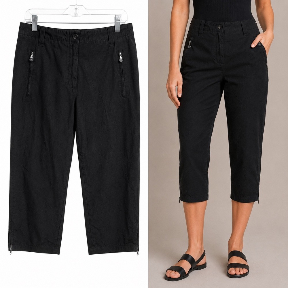 Jamie Sadock Capri Pants Womens 10 Black Crinkle Techwear Zipper Hem Golf Pants